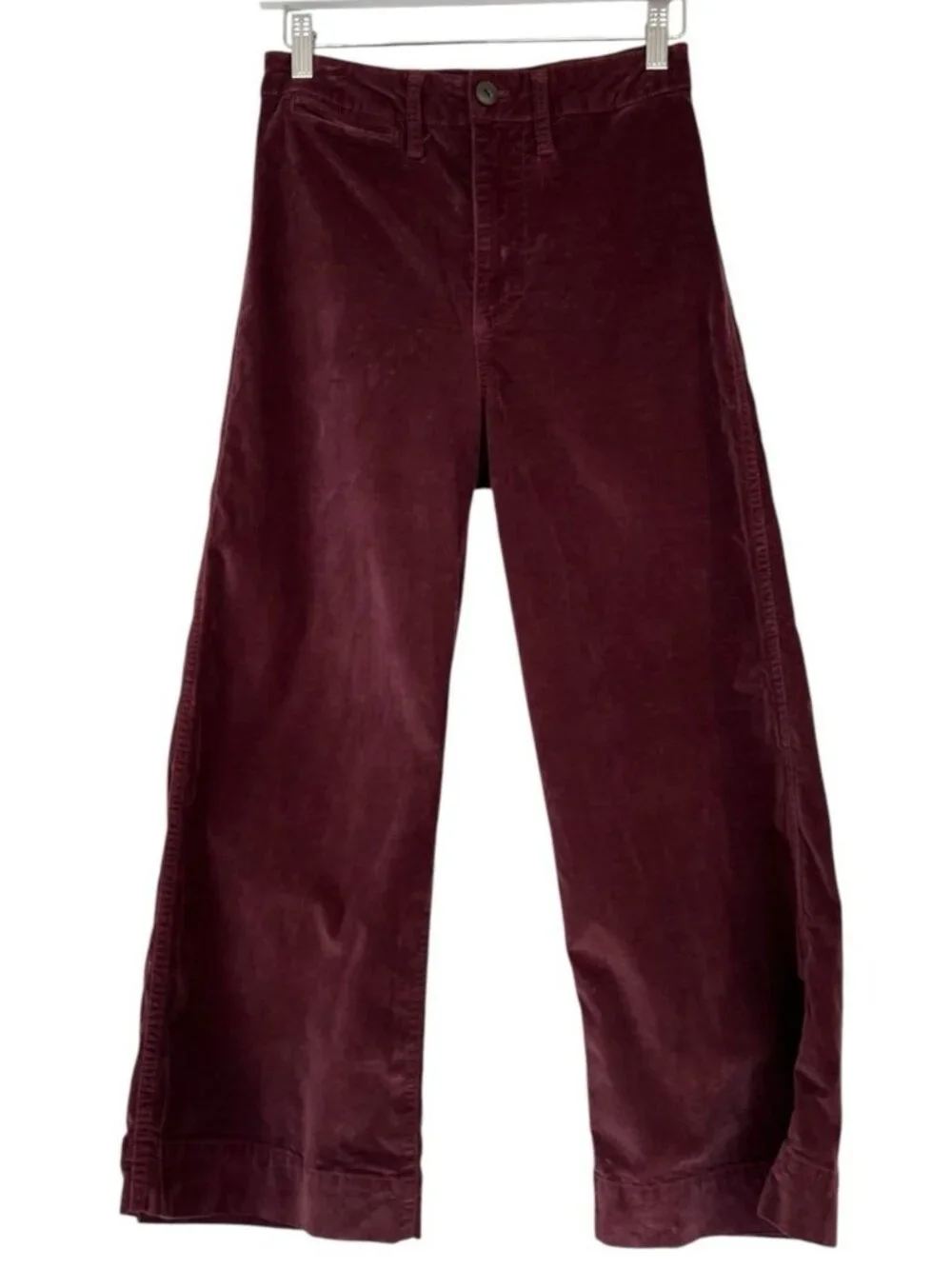 Madewell Emmett Wide Leg Velveteen Pants Burgundy Velvet Crop High Waisted 26